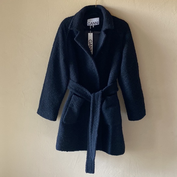 NWT Ganni Boucle Wool Coat Black M 8-10 40EU - Picture 4 of 13